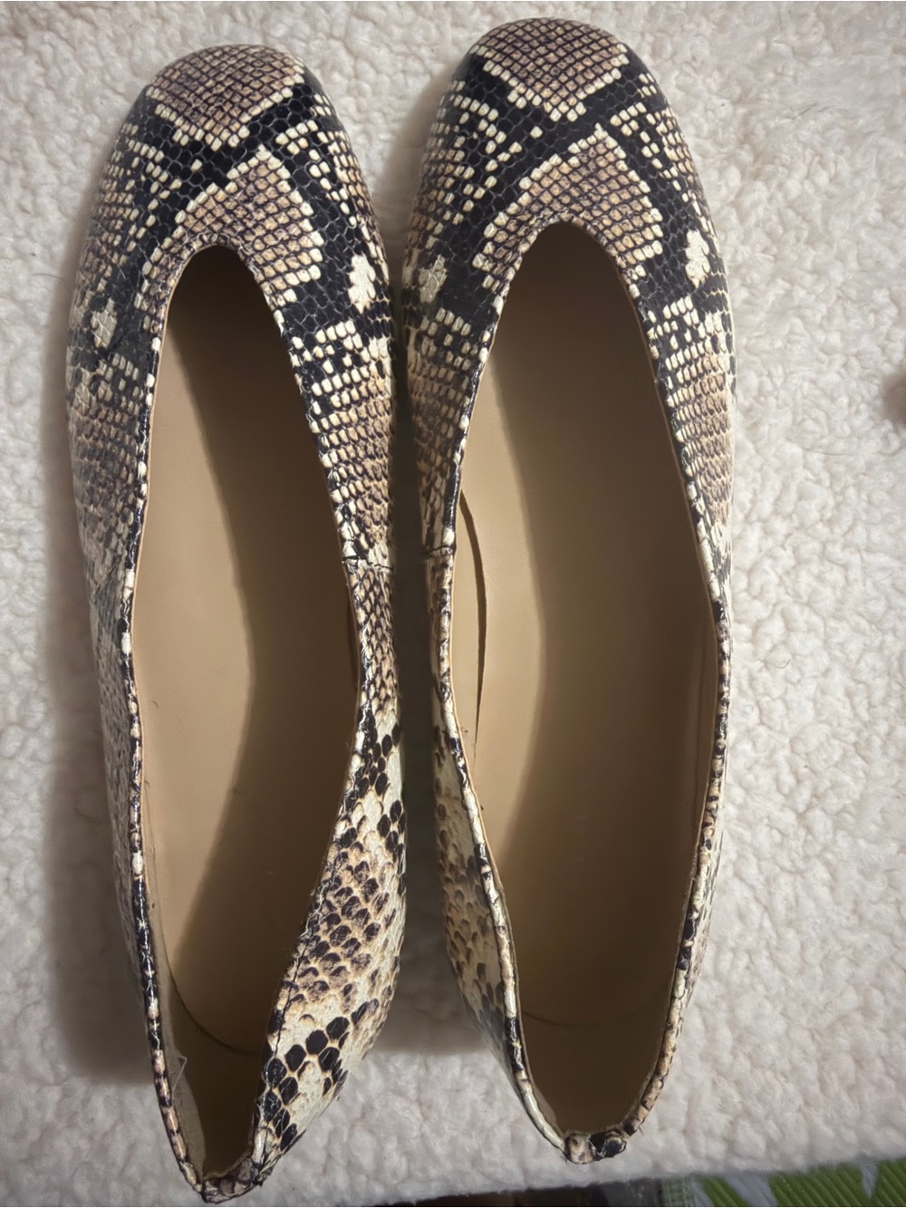 Ann Taylor Snake-Print Ballet Flats in Beige and Black